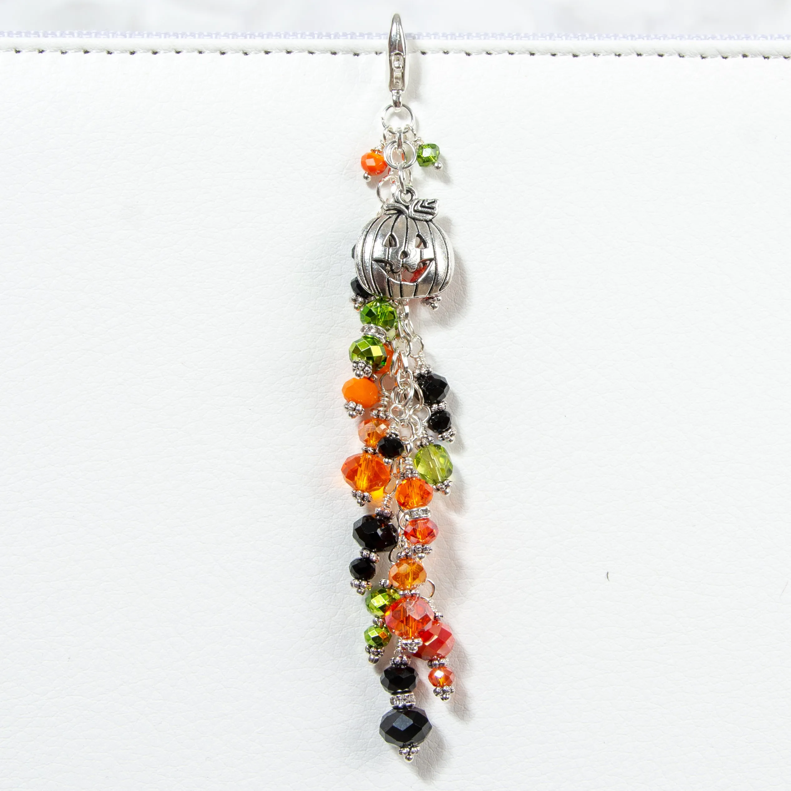 Pumpkin Planner Charm with Orange, Black and Green Crystal Dangle