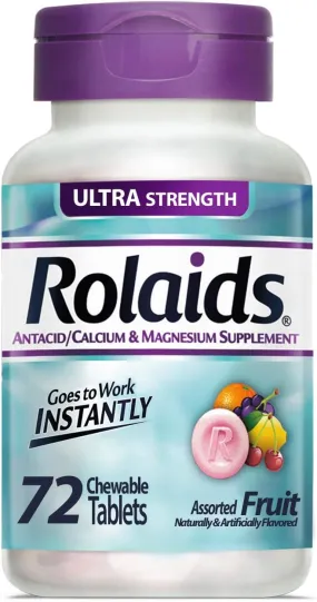 Rolaids Ultra Strength Antacid/Calcium Magnesium Supplement, Fruit Flavor, 72 Tablet Bottle