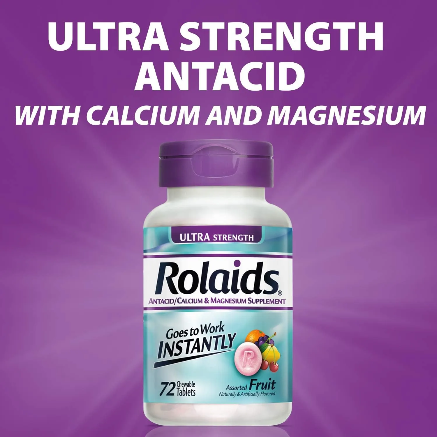 Rolaids Ultra Strength Antacid/Calcium Magnesium Supplement, Fruit Flavor, 72 Tablet Bottle