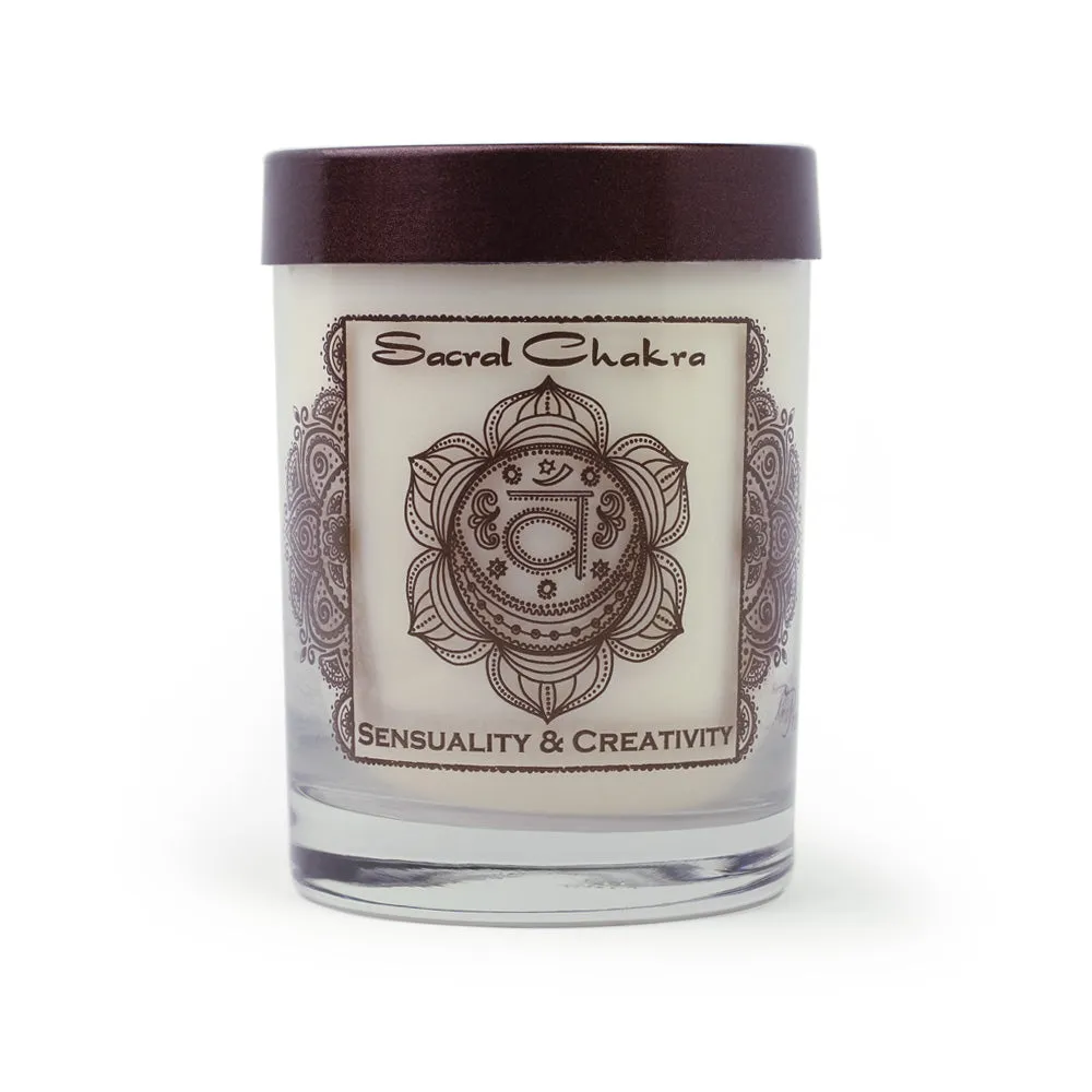 Sacral Chakra Svadhishthana | Soy Candle for Chakra Meditation Scented with Essential Oils |Vanilla | Sensuality and Creativity - 10.5oz