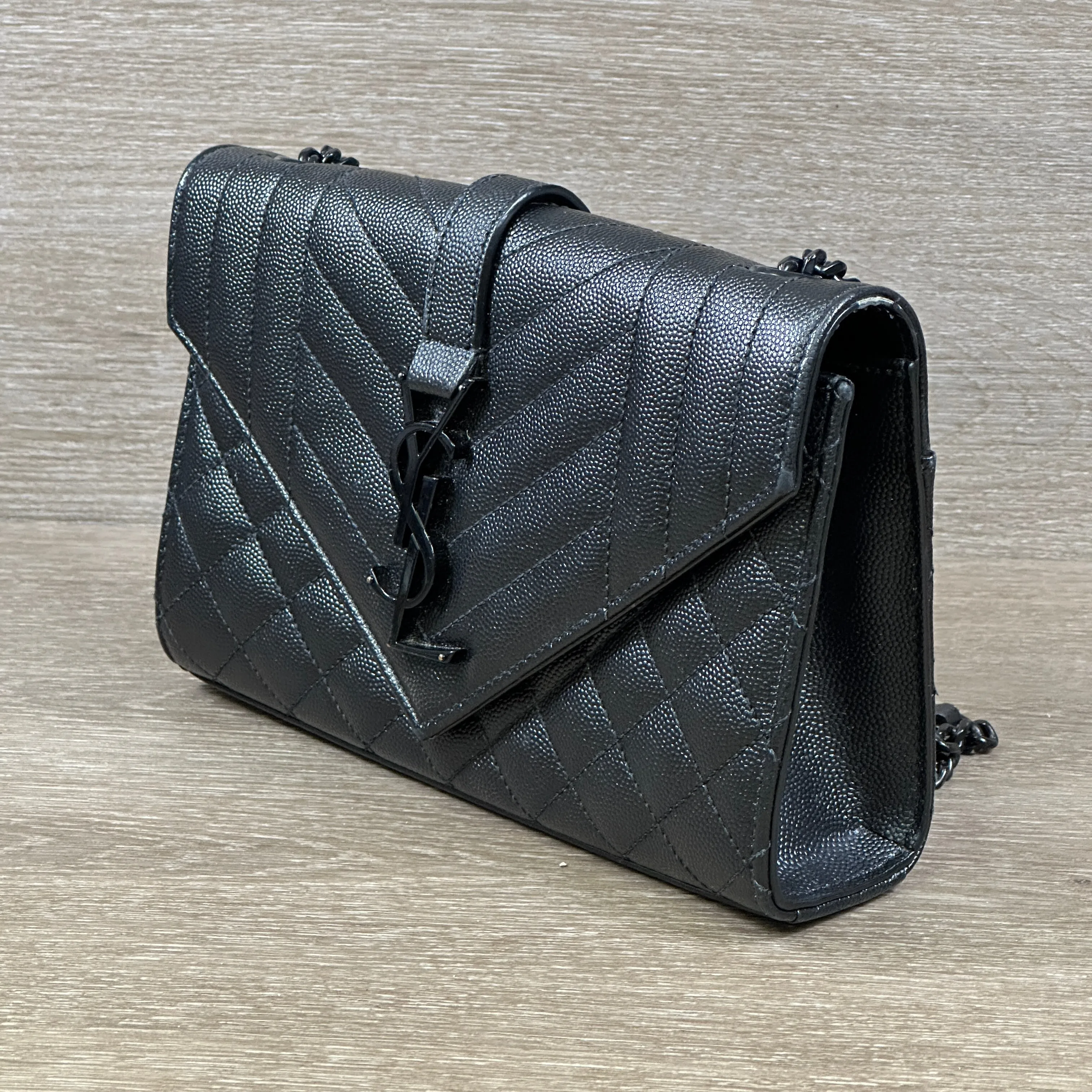 Saint Laurent Envelope Small In Quilted Grain De Poudre Embossed Leather