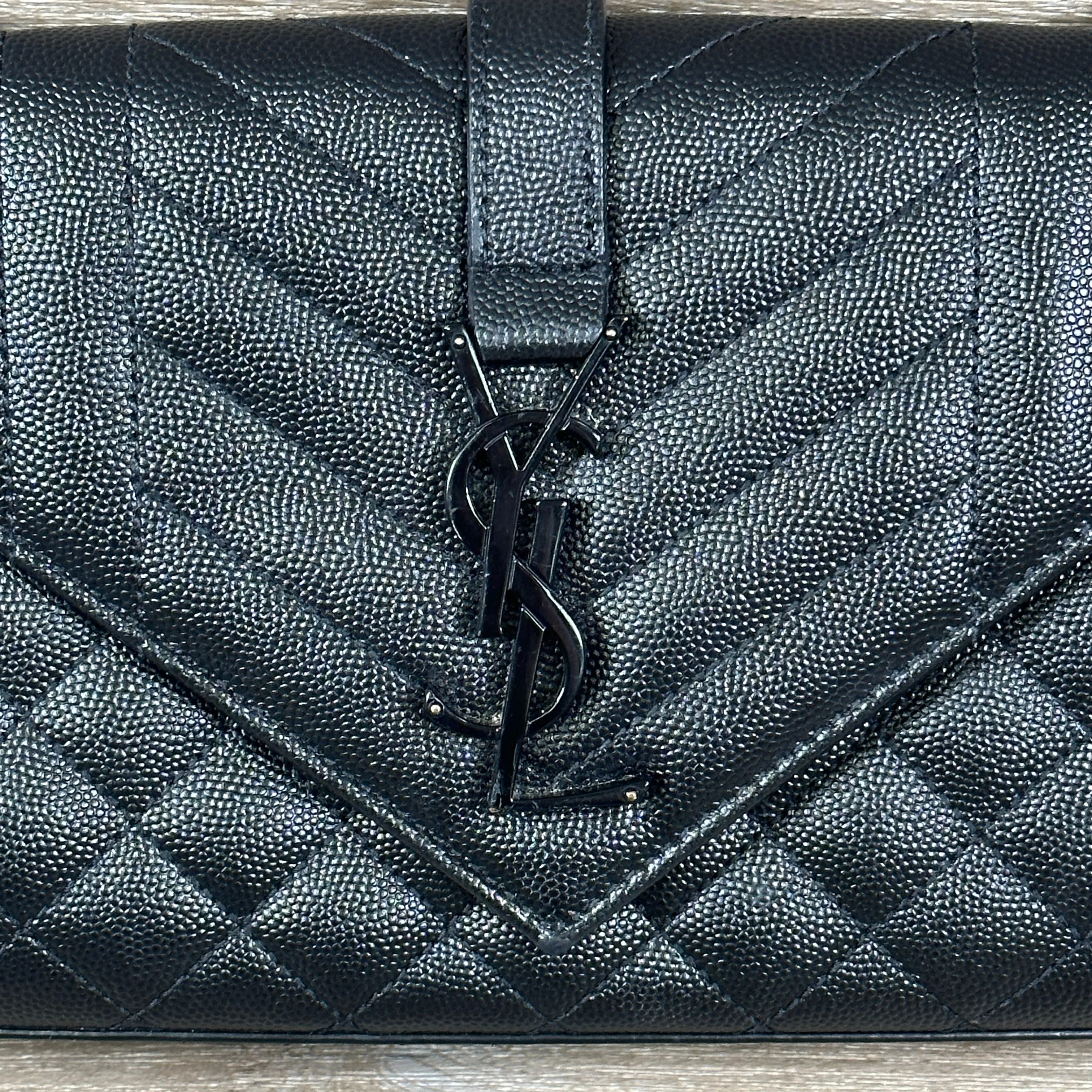 Saint Laurent Envelope Small In Quilted Grain De Poudre Embossed Leather