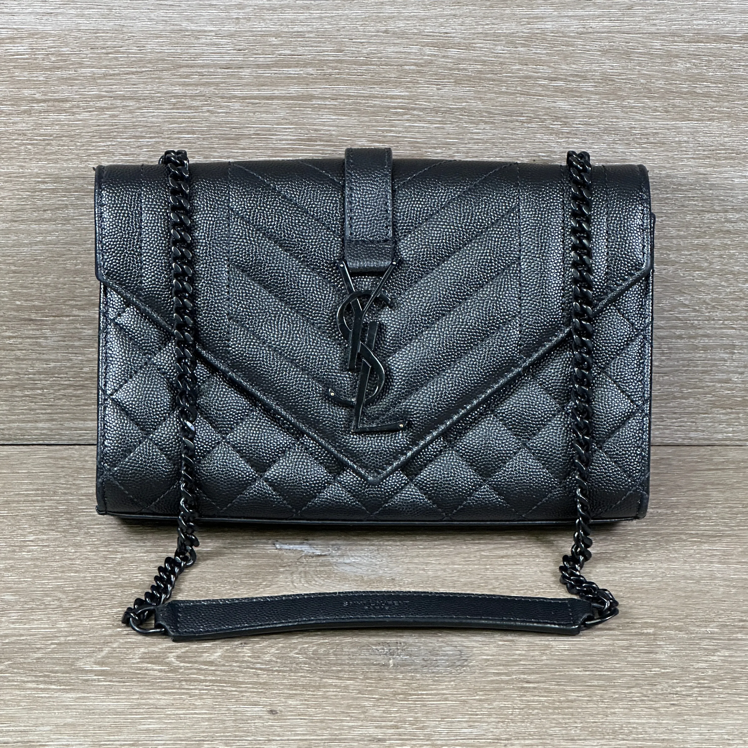 Saint Laurent Envelope Small In Quilted Grain De Poudre Embossed Leather