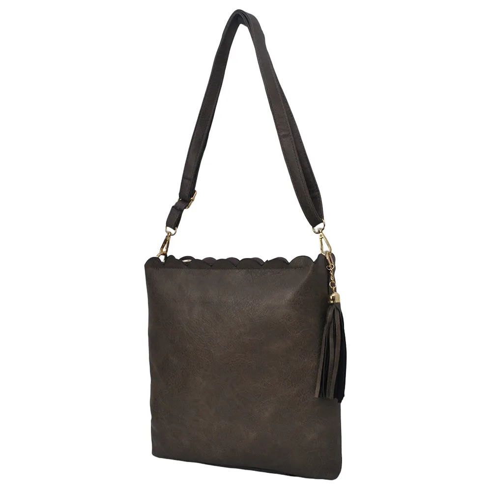 !SALE! Chocolate NGIL Faux Leather Scallop Shoulder Bag