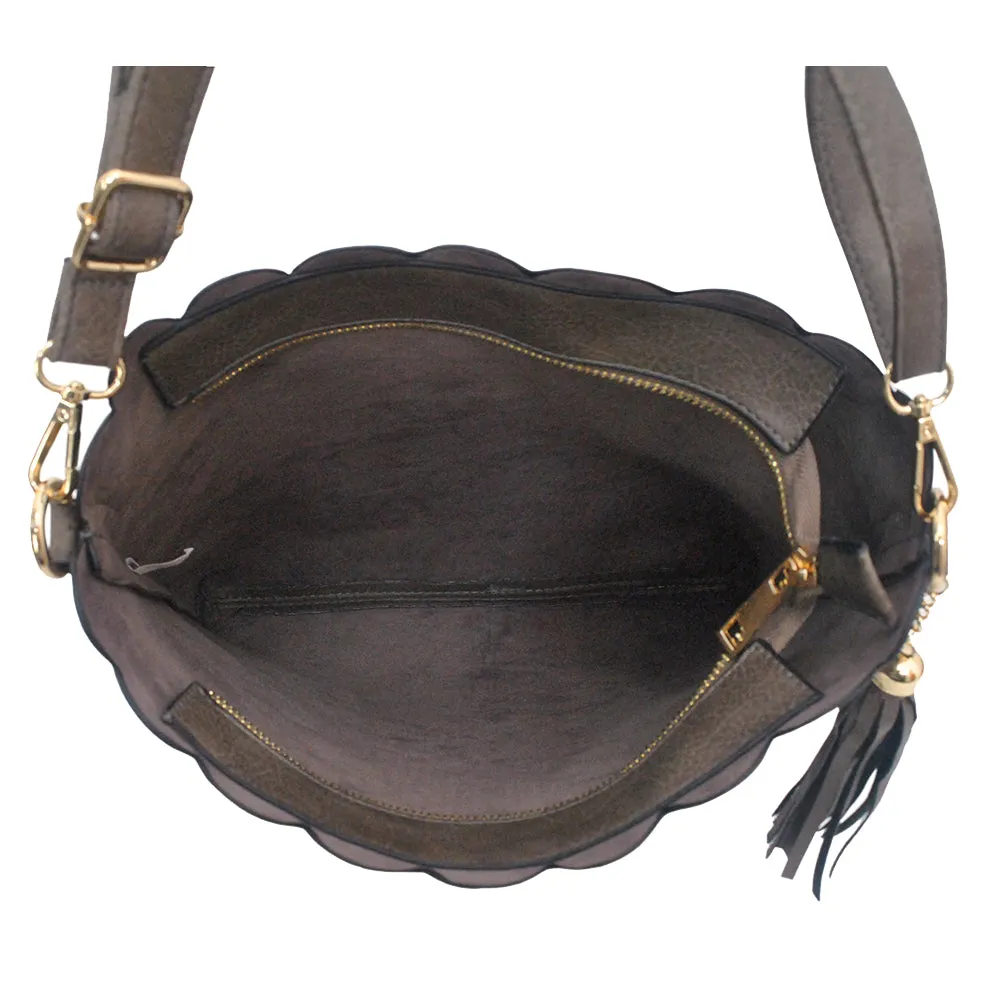 !SALE! Chocolate NGIL Faux Leather Scallop Shoulder Bag