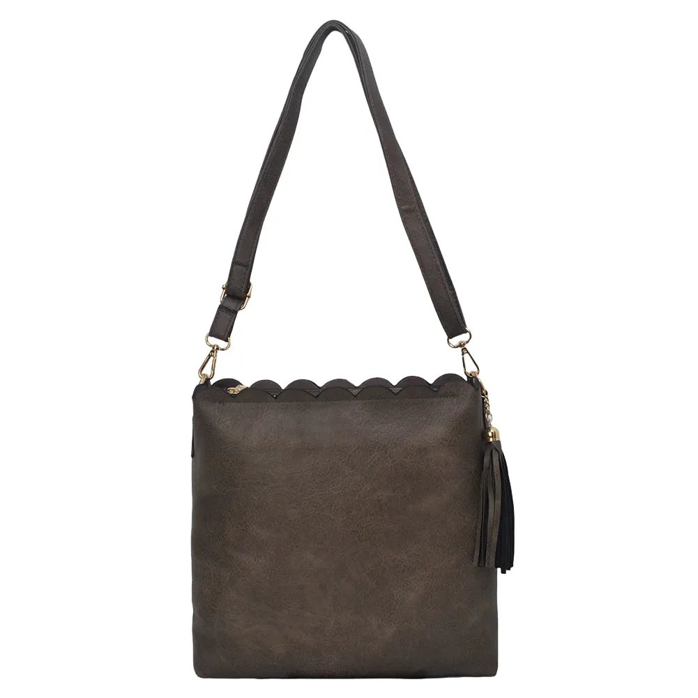 !SALE! Chocolate NGIL Faux Leather Scallop Shoulder Bag