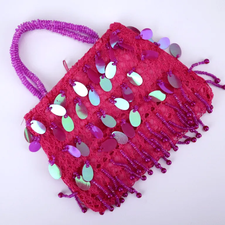 Sequin Seed Bead Little Girls Crochet Purse Kids Hand Bag