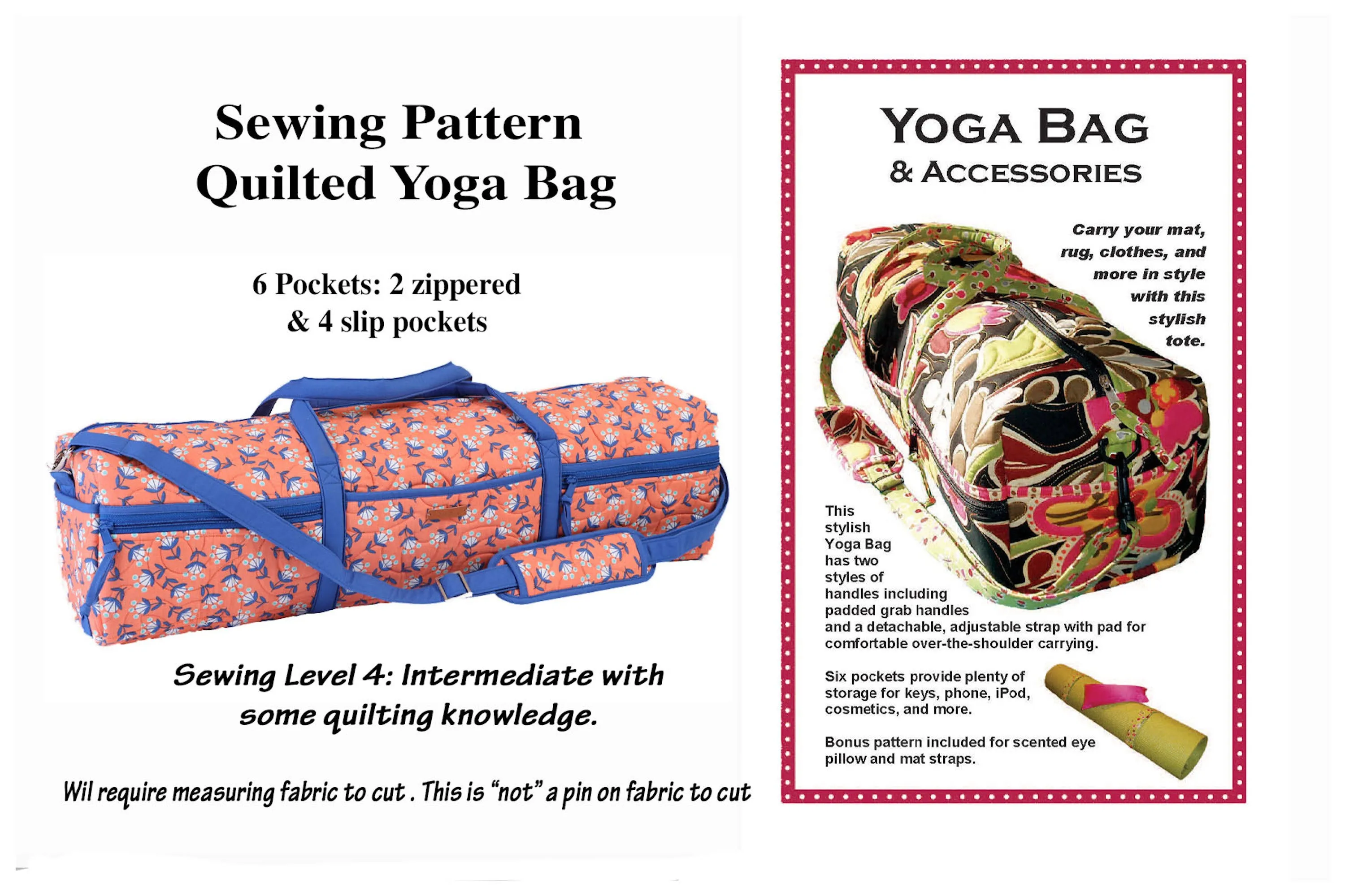 Sewing Pattern Quilted Yoga Bag & Accessories ByAnnie Sewing Level 4 Read Description