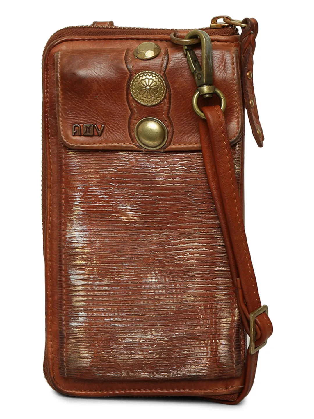 Silvia: Metallic Effect Razor With Golden Concho Leather Phone Wallet.