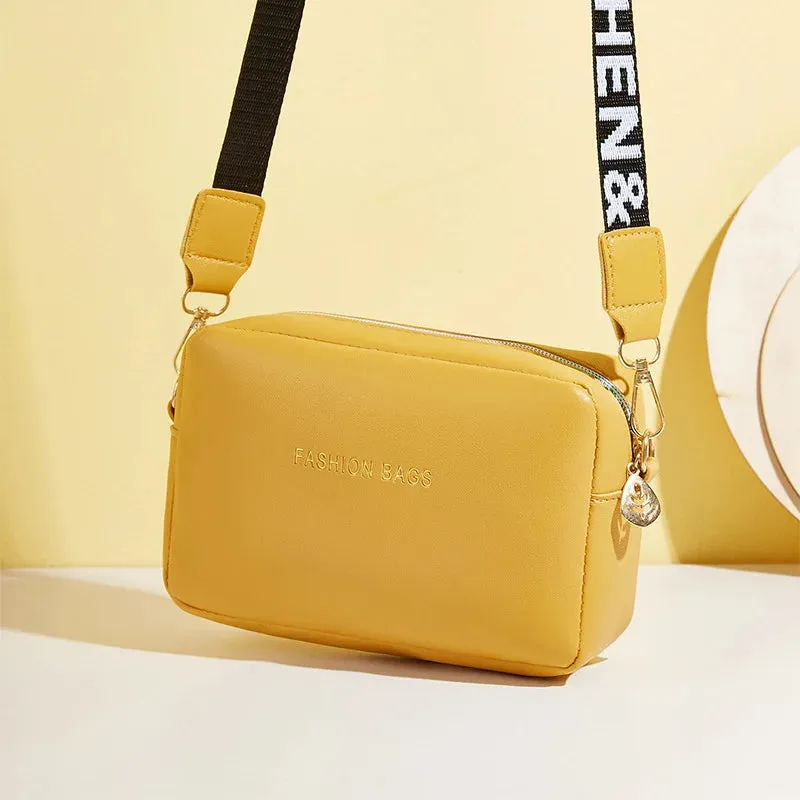 Simple Style Small Shoulder Bags for Women Solid Color PU Leather Wide Strap Crossbody Bag Female Phone Purse Messenger Handbag