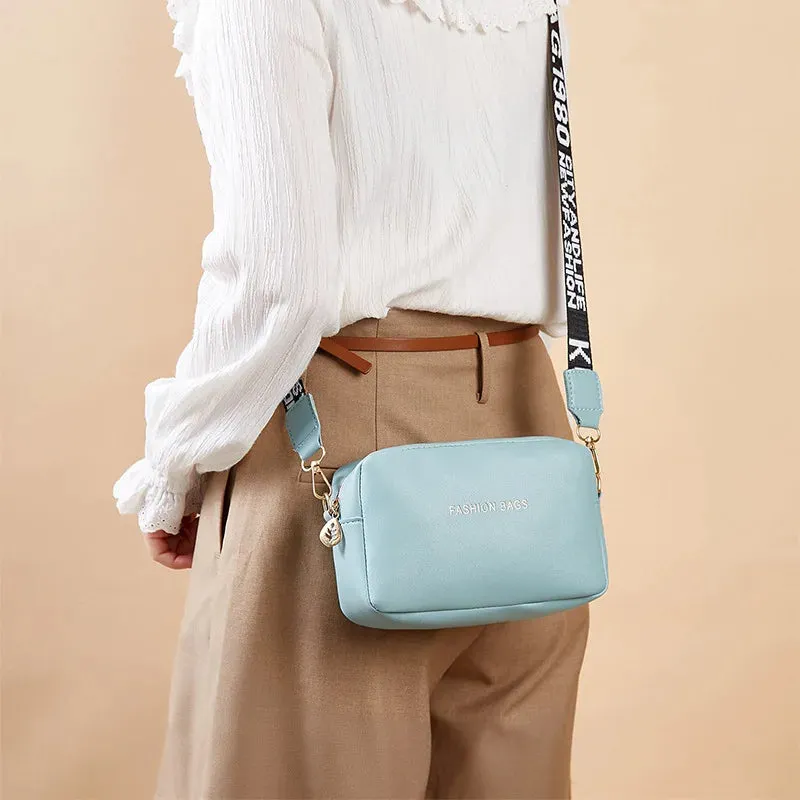 Simple Style Small Shoulder Bags for Women Solid Color PU Leather Wide Strap Crossbody Bag Female Phone Purse Messenger Handbag