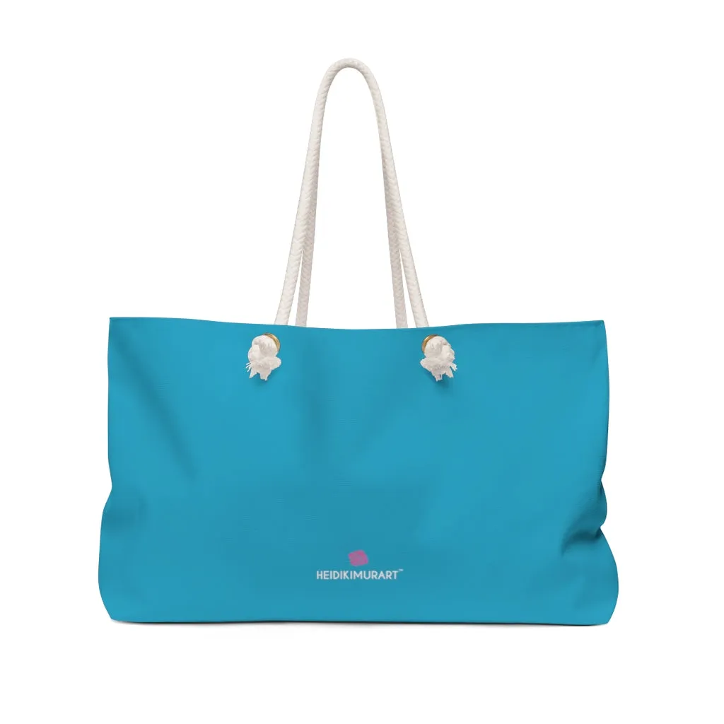 Sky Blue Color Weekender Bag, Solid Blue Color 24"x13" Designer Modern Essential Market Large Tote Bag- Made in USA