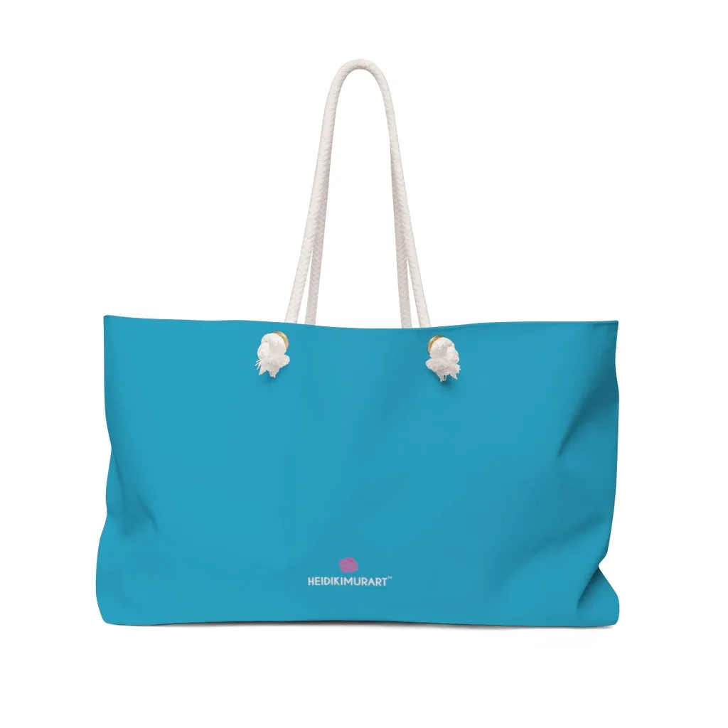 Sky Blue Color Weekender Bag, Solid Blue Color 24"x13" Designer Modern Essential Market Large Tote Bag- Made in USA