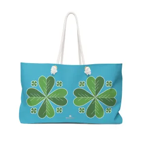 Sky Blue Green Clover Bag, Leaf St. Patrick's Day Irish Print 24"x13"Weekender Bag- Made in USA