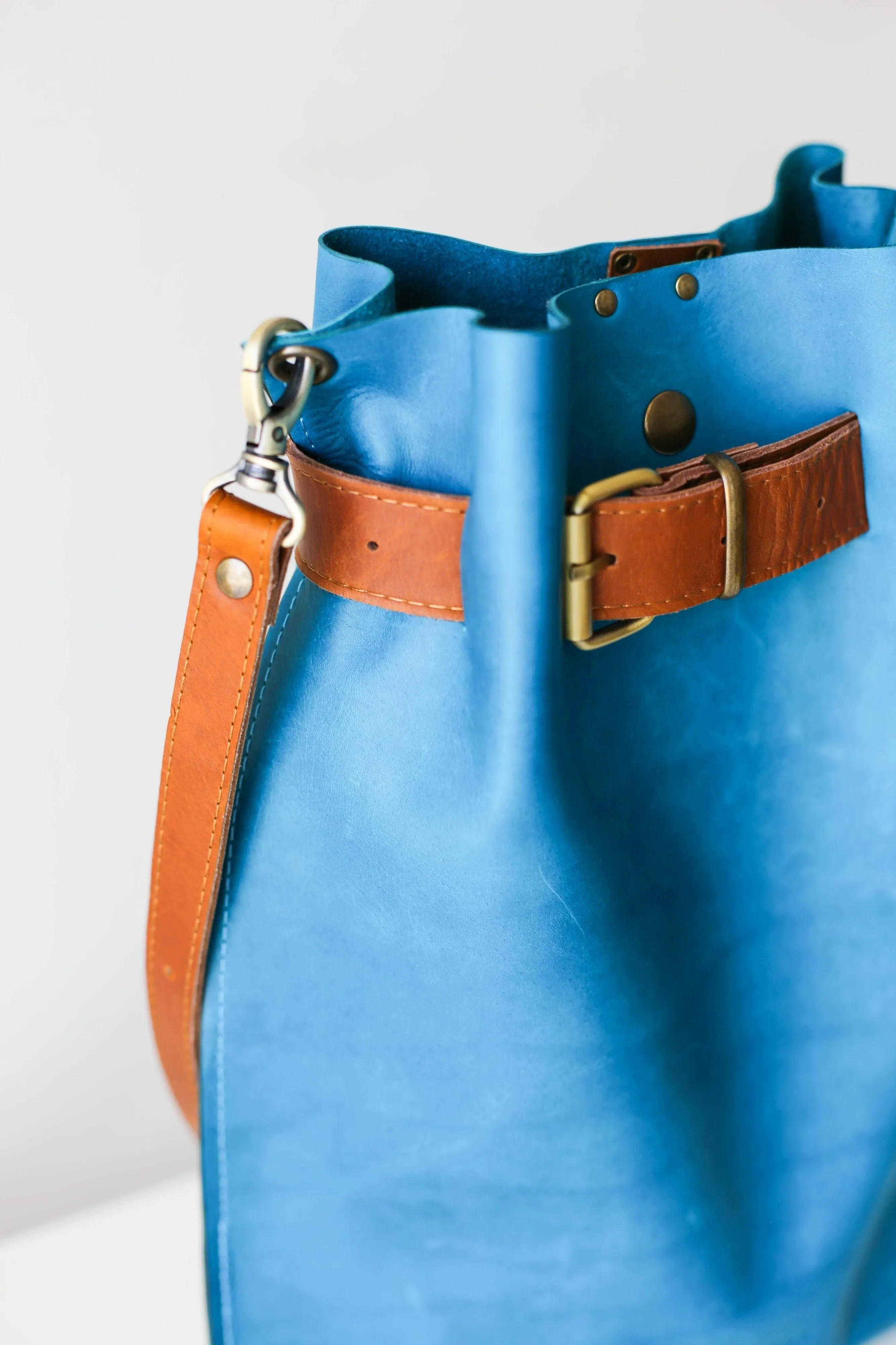 Sky Blue w/Brown Large Leather Bag