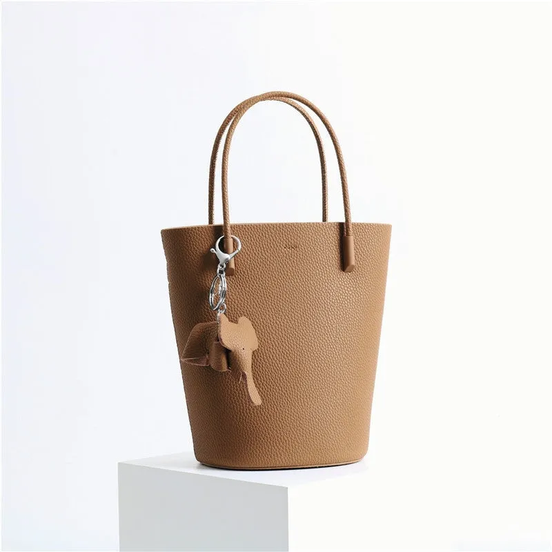 Small Bucket Bag In Grainy Calfskin Leather With Leather Elephant Hanger