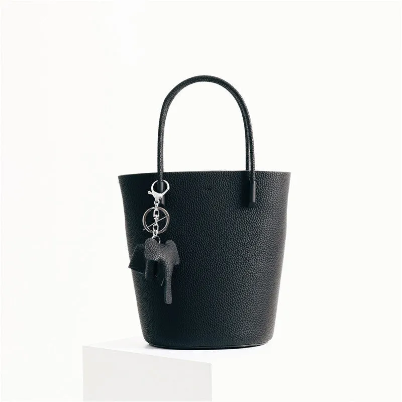 Small Bucket Bag In Grainy Calfskin Leather With Leather Elephant Hanger