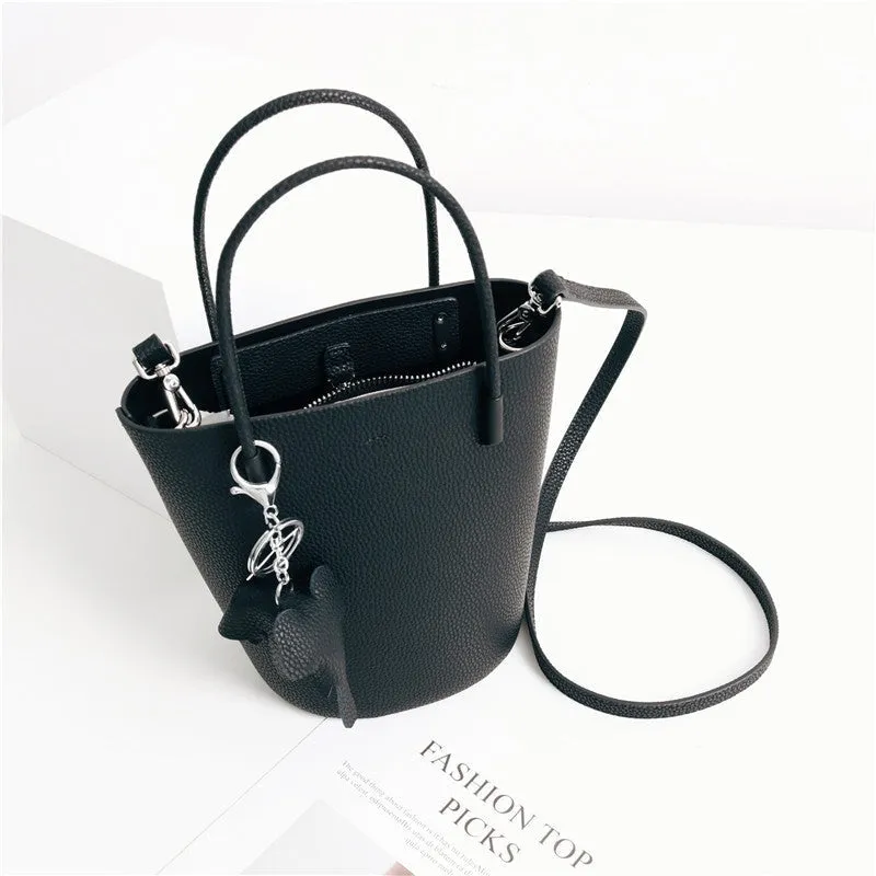 Small Bucket Bag In Grainy Calfskin Leather With Leather Elephant Hanger