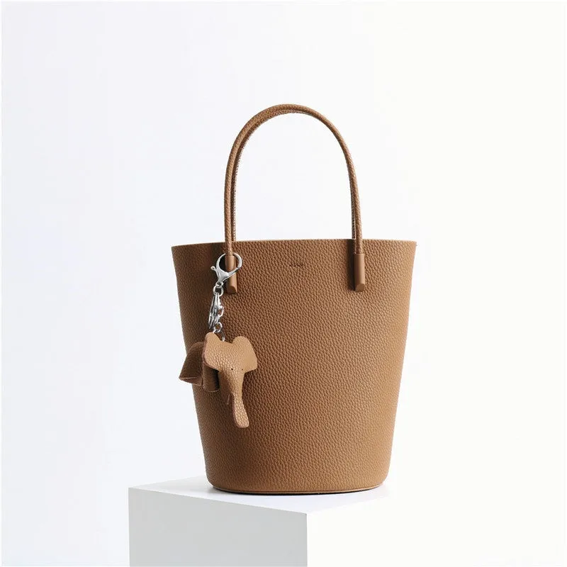 Small Bucket Bag In Grainy Calfskin Leather With Leather Elephant Hanger