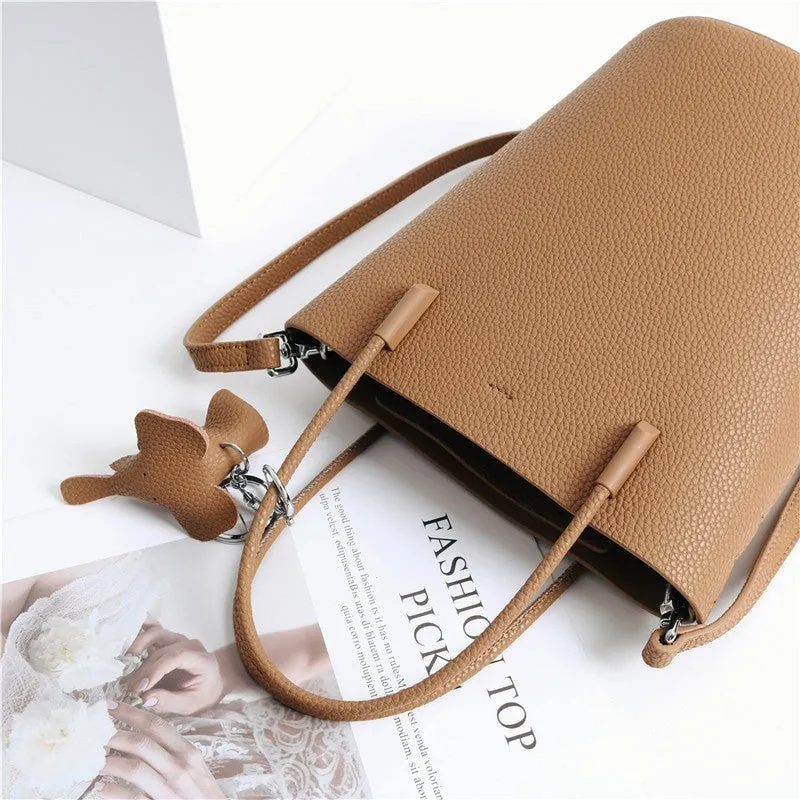 Small Bucket Bag In Grainy Calfskin Leather With Leather Elephant Hanger