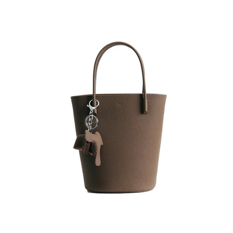 Small Bucket Bag In Grainy Calfskin Leather With Leather Elephant Hanger