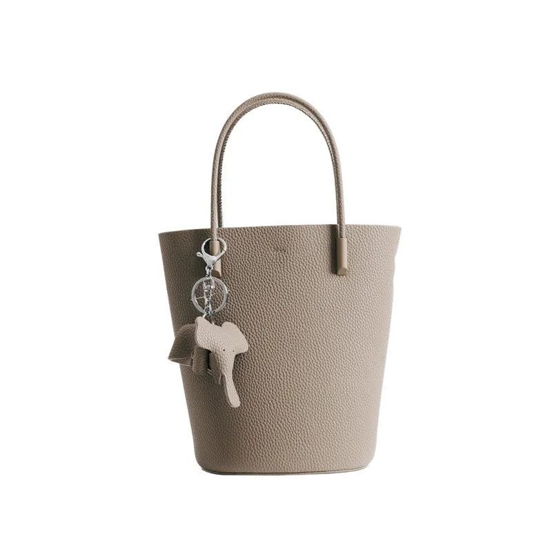 Small Bucket Bag In Grainy Calfskin Leather With Leather Elephant Hanger