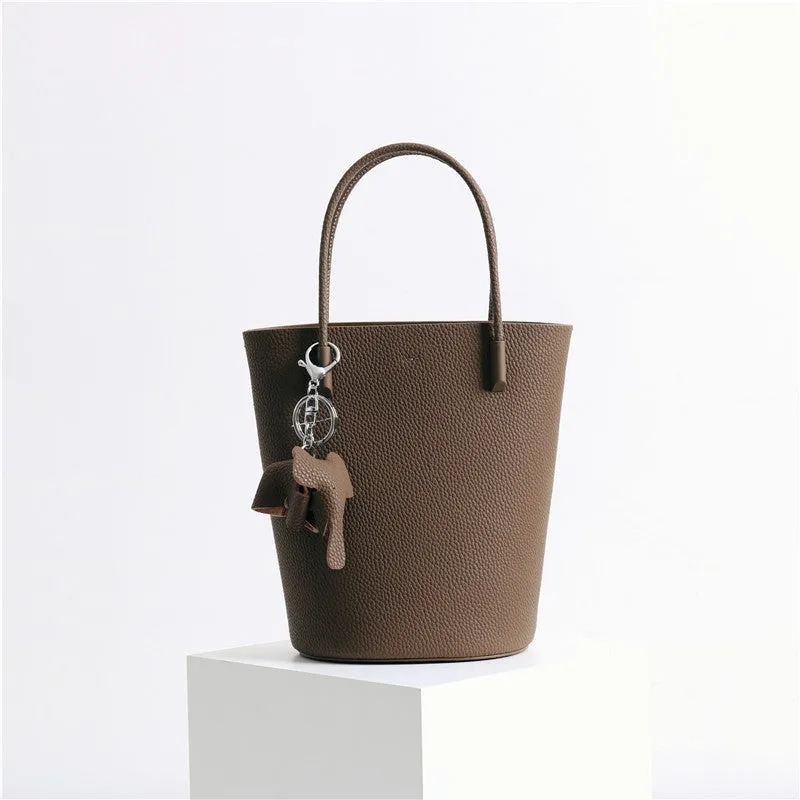 Small Bucket Bag In Grainy Calfskin Leather With Leather Elephant Hanger