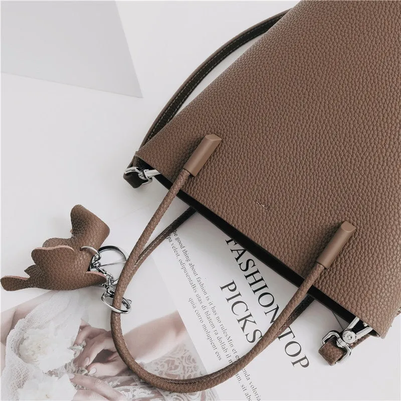 Small Bucket Bag In Grainy Calfskin Leather With Leather Elephant Hanger