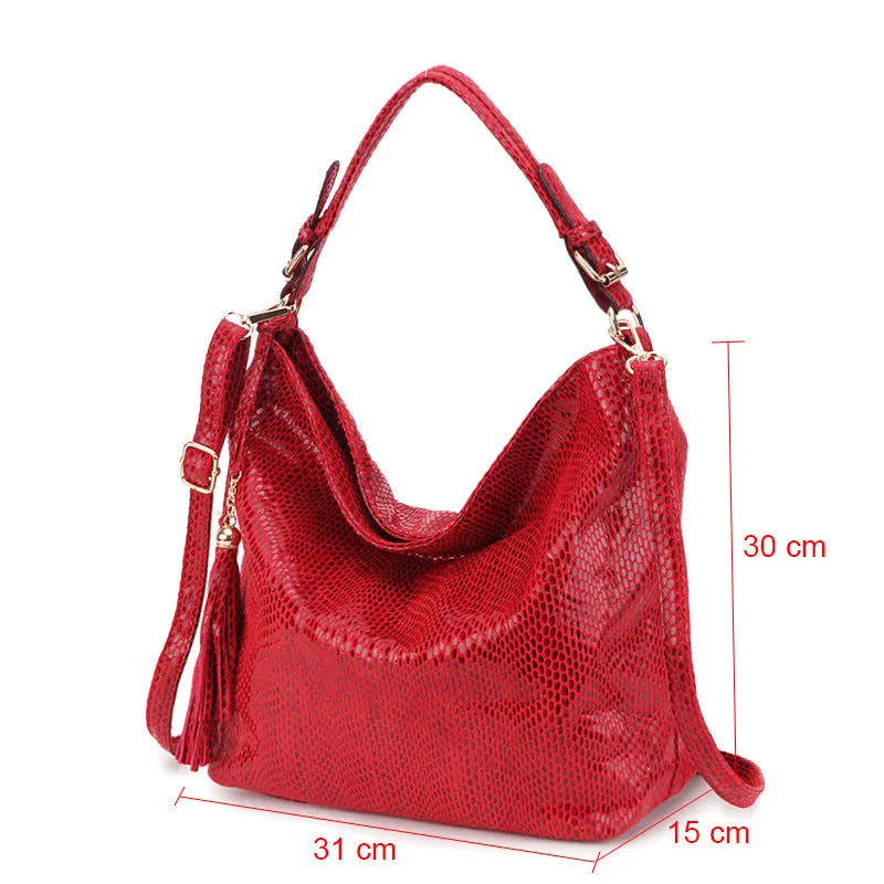 Snake Pattern Ladies Fringed Crescent Bag Shoulder Messenger Bag