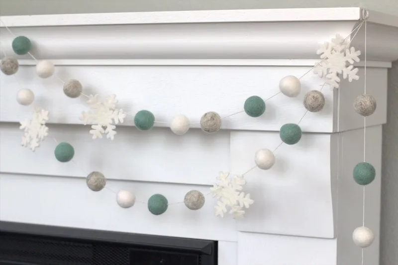 Snowflake Garland- Pale Teal, Gray, White