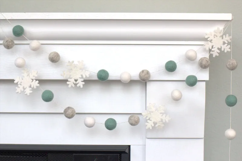 Snowflake Garland- Pale Teal, Gray, White