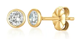 Solitaire Bezel Set Earrings Finished in 18kt Yellow Gold- 1.0 cttw