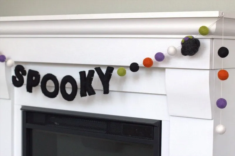 SPOOKY Witch & Cauldron Halloween Felt Garland- Purple, Orange, Green