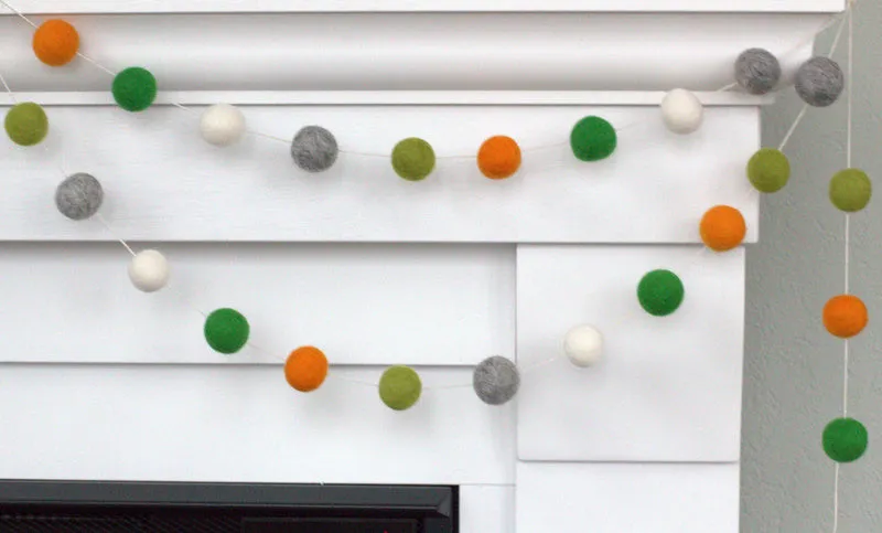 St Patrick's Day Felt Ball Garland- Orange, Green