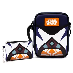 Star Wars Bag and Wallet Combo, Star Wars Ahsoka Tano Character Close Up Blue, Vegan Leather