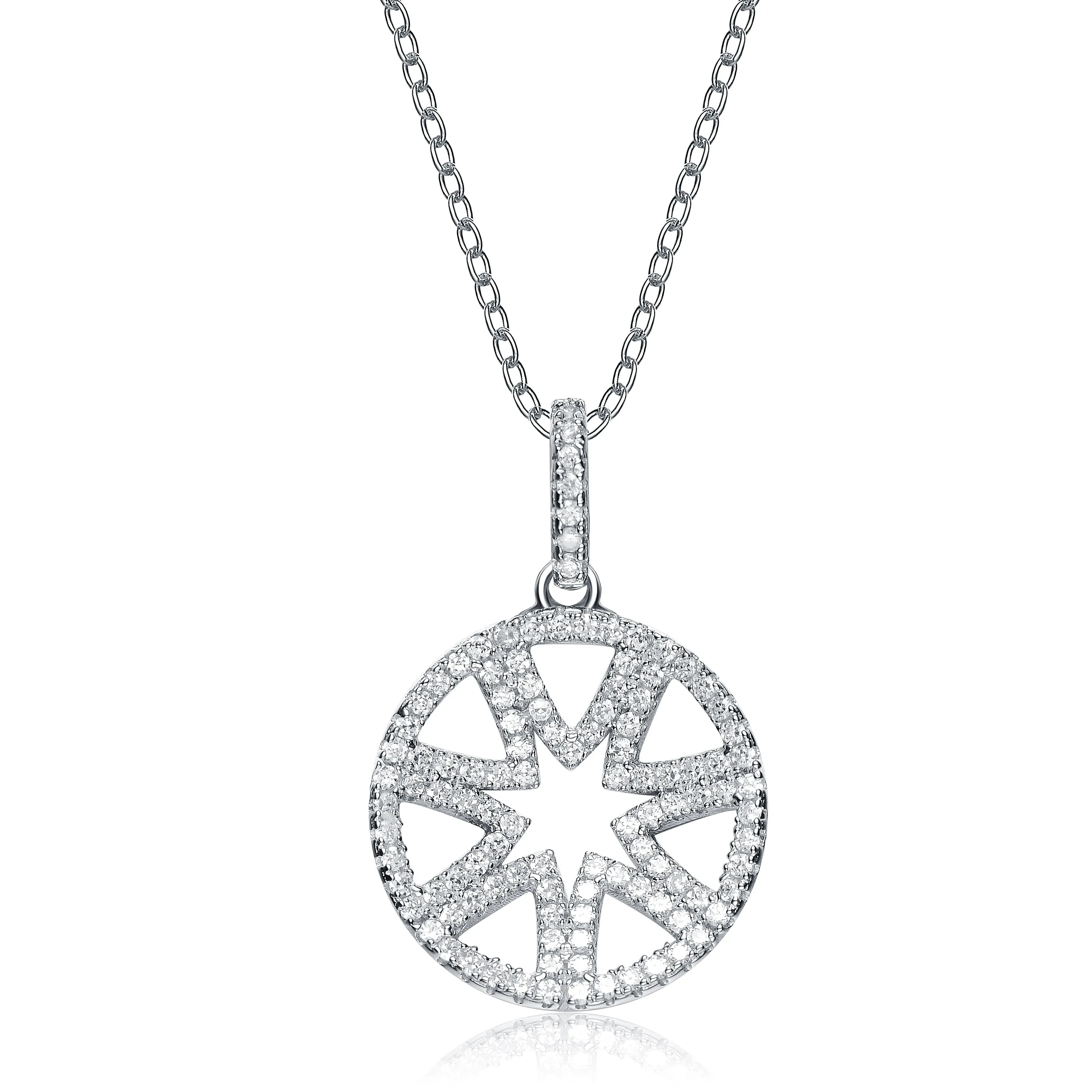 Sterling Silver White Cubic Zirconia Stones Sun Circular Pendant