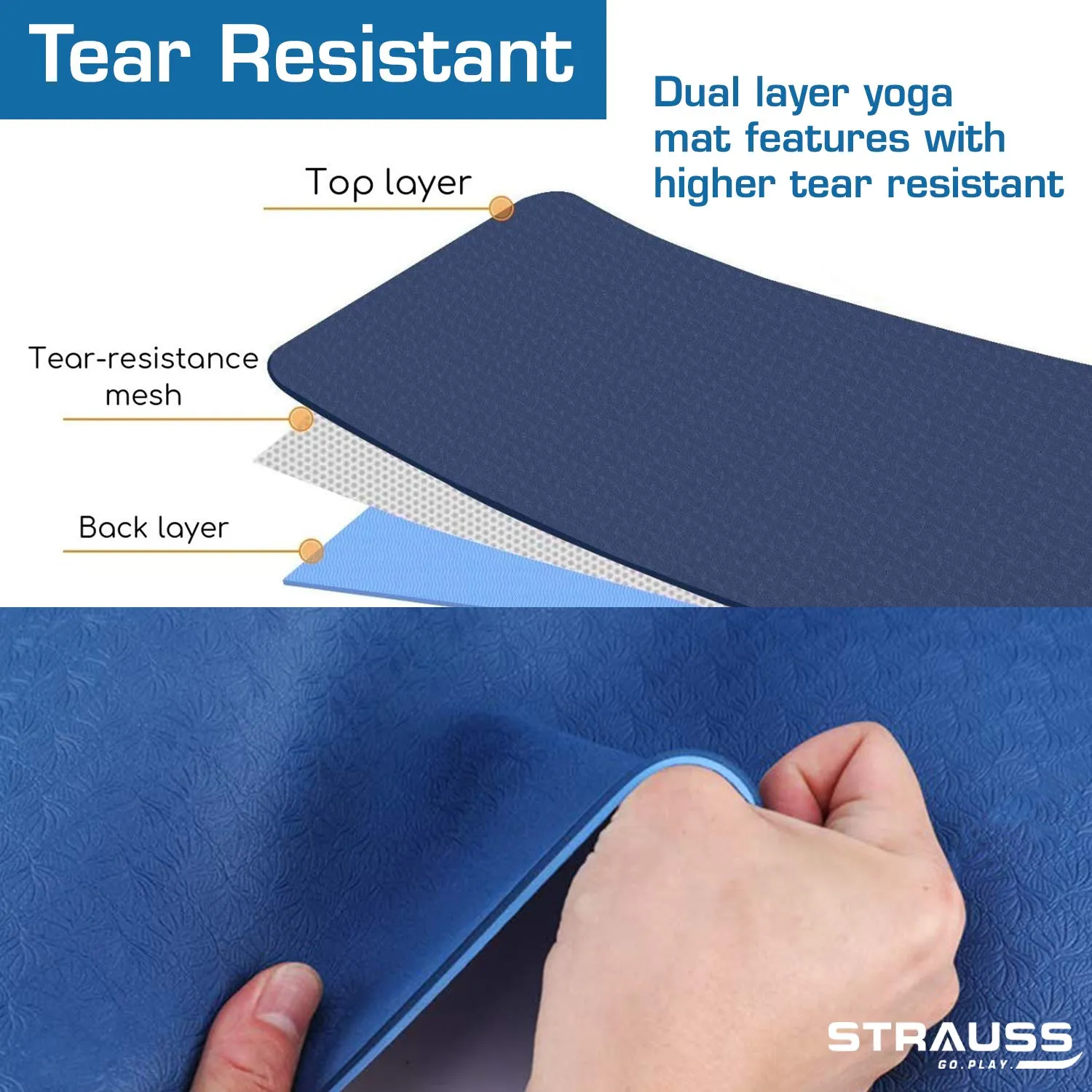 Strauss TPE Eco Friendly Dual Layer Yoga Mat, 6mm (Blue) and Yoga Socks, Sky Blue