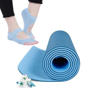 Strauss TPE Eco Friendly Dual Layer Yoga Mat, 6mm (Blue) and Yoga Socks, Sky Blue