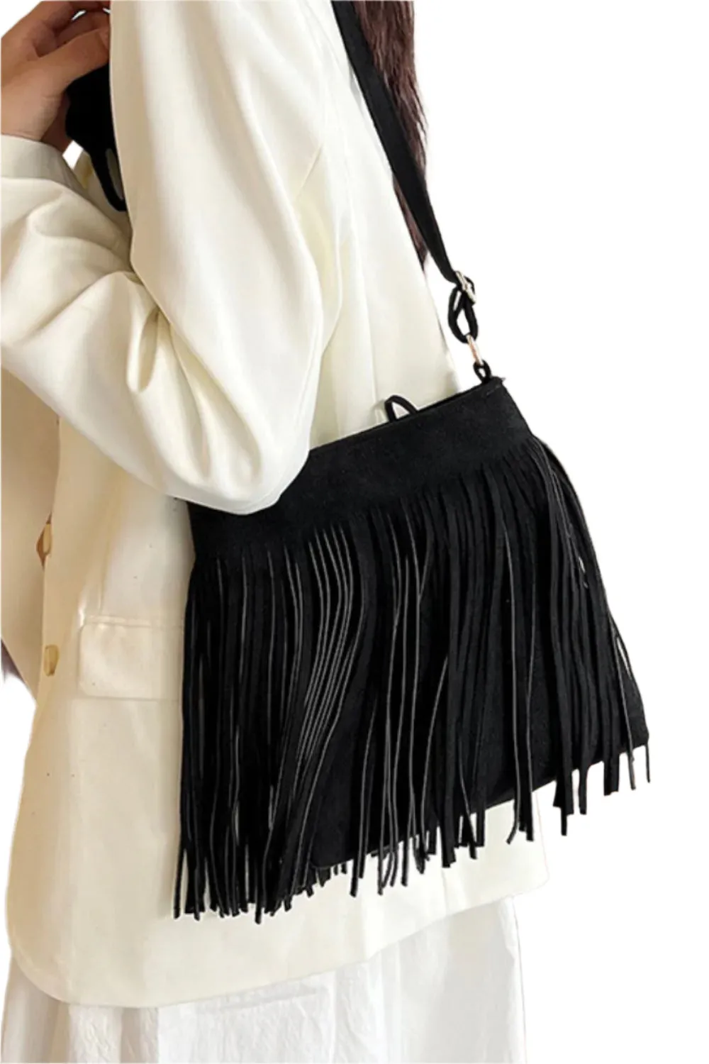 Suede Fringe Shoulder Bag