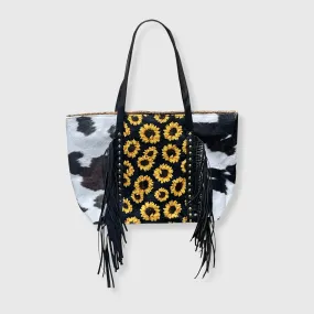 Sunflower Black Cow Tassel Fringe Bag