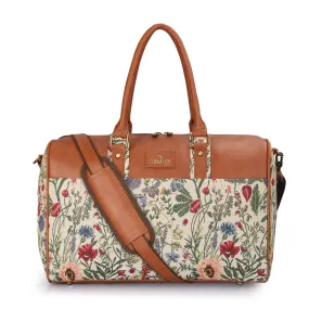 The Clownfish Brooklyn 32 litres Tapestry with Faux Leather Unisex Travel Duffle Bag Weekender Bag (Red-Floral)