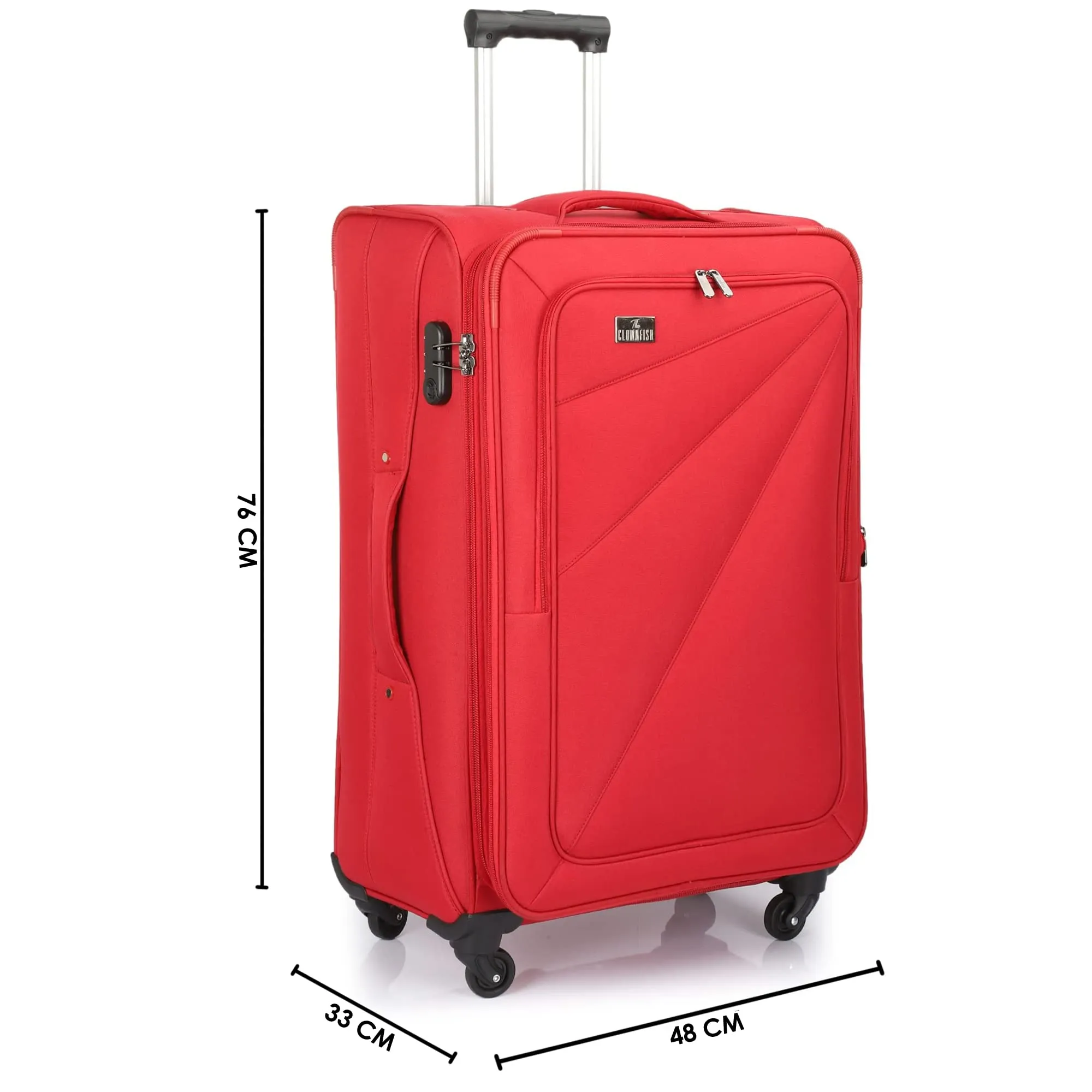 THE CLOWNFISH Farren Luggage Polyester Softcase Suitcase Four Wheel Trolley Bag- Red (Large Size- 76 cm)