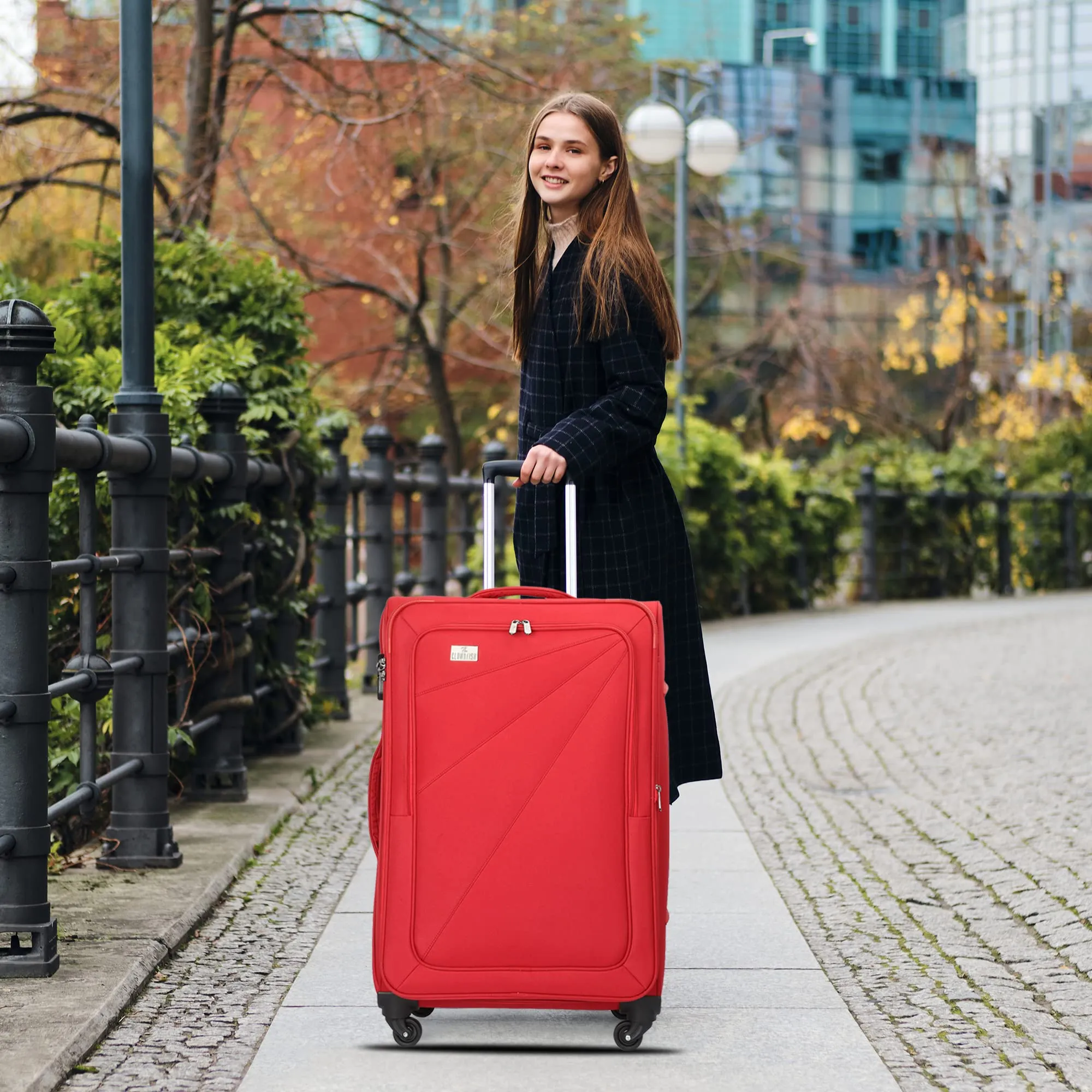 THE CLOWNFISH Farren Luggage Polyester Softcase Suitcase Four Wheel Trolley Bag- Red (Large Size- 76 cm)