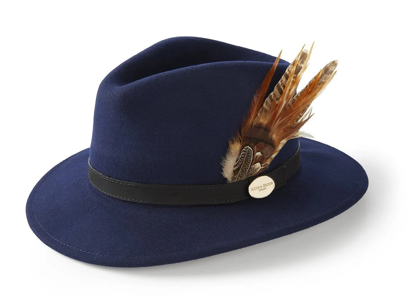 The Suffolk Fedora in Navy (Bronze Feather)