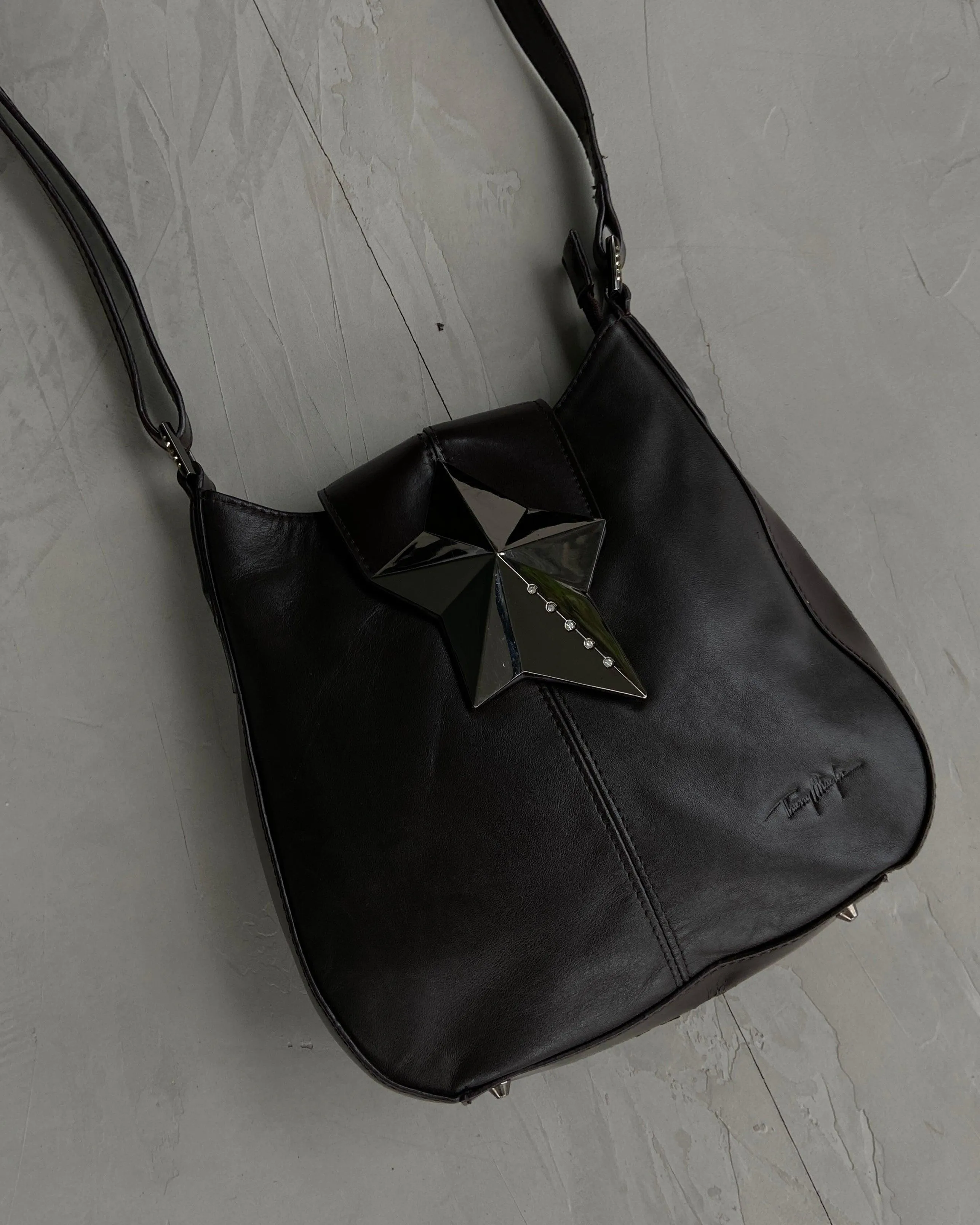 THIERRY MUGLER 2000'S LEATHER & CHROME STAR SIDE BAG