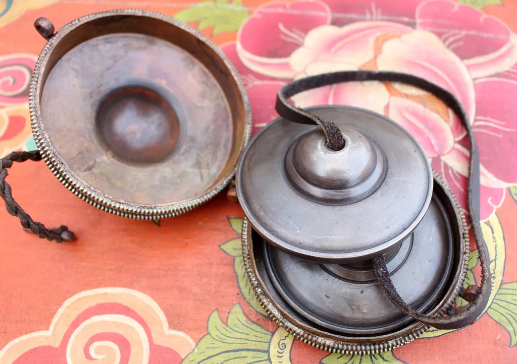 Tibetan Plain Meditation Tingsha/ Cymbals with Hand Carved Copper Cover