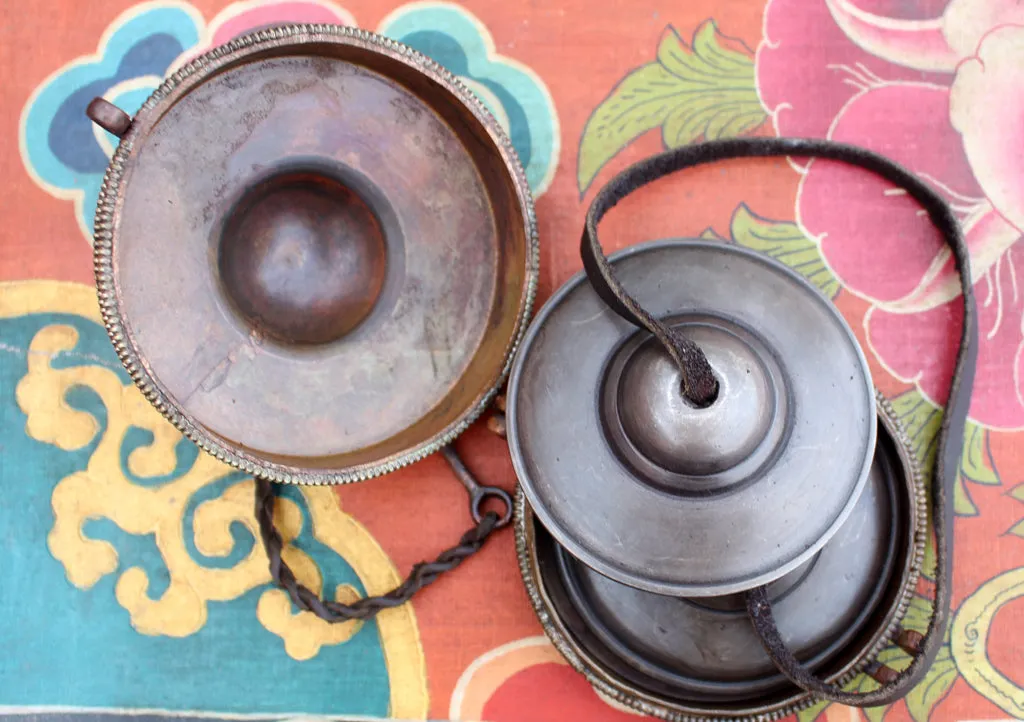 Tibetan Plain Meditation Tingsha/ Cymbals with Hand Carved Copper Cover