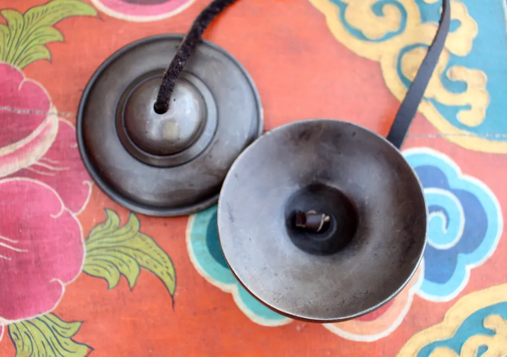 Tibetan Plain Meditation Tingsha/ Cymbals with Hand Carved Copper Cover