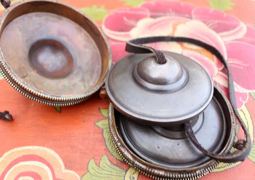 Tibetan Plain Meditation Tingsha/ Cymbals with Hand Carved Copper Cover