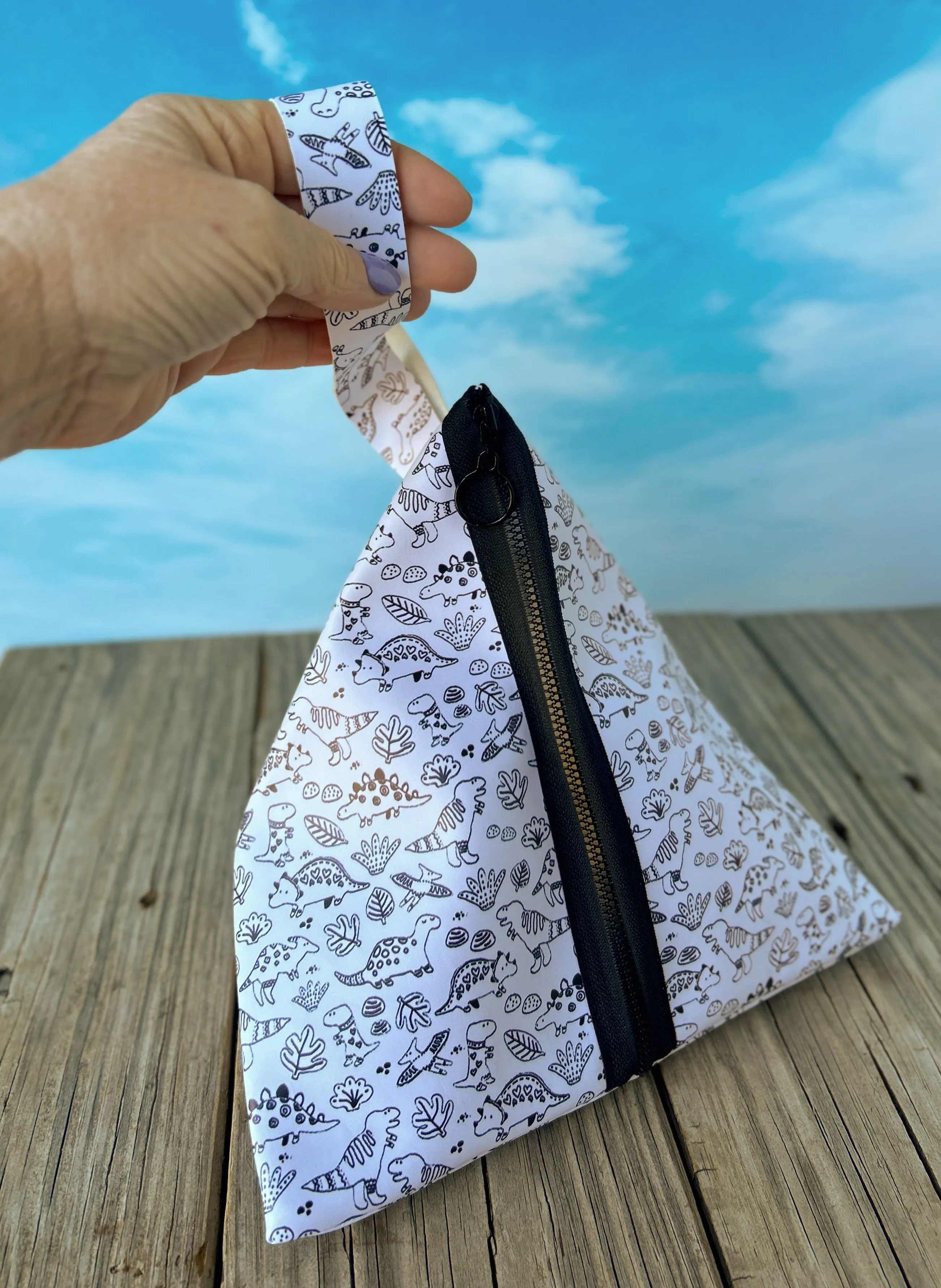 Triangle Knitting Project Bag, wristlet, color your own bag